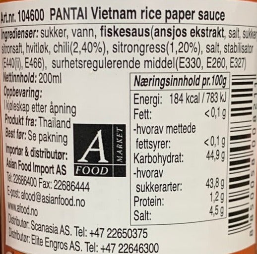 Kjøp Vietnam Rice Paper Sauce - Pantai, 200ml - Fodda.no Asiatisk Nettbutikk - Rask levering i hele Norge