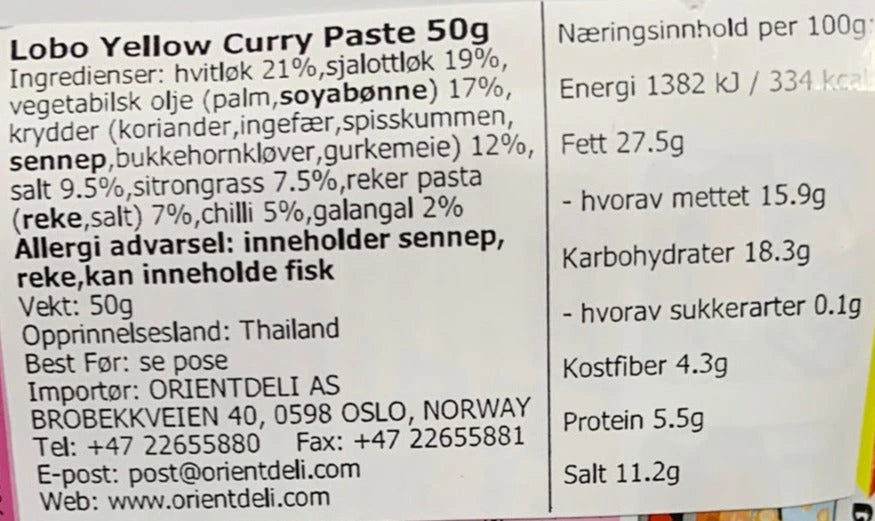 Kjøp Yellow Curry Paste - Lobo, 50g - Fodda.no Asiatisk Nettbutikk - Rask levering i hele Norge