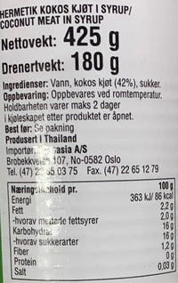 Kjøp Young Coconut Meat In Syrup - Aroy-D, 425g - Fodda.no Asiatisk Nettbutikk - Rask levering i hele Norge