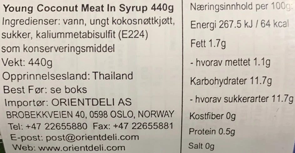 Kjøp Young Coconut Meat In Syrup - C.T.F Brand, 440g - Fodda.no Asiatisk Nettbutikk - Rask levering i hele Norge