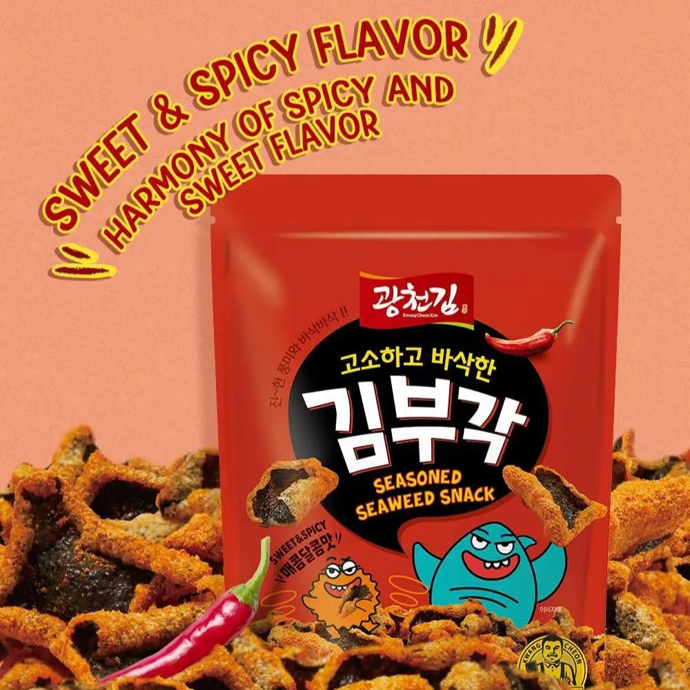 Kjøp Korean Seasoned Seaweed Chips Snack Sweet & Spicy - Kwang Cheong Kim, 50g på nett - Fodda.no Asiatiske nettbutikk