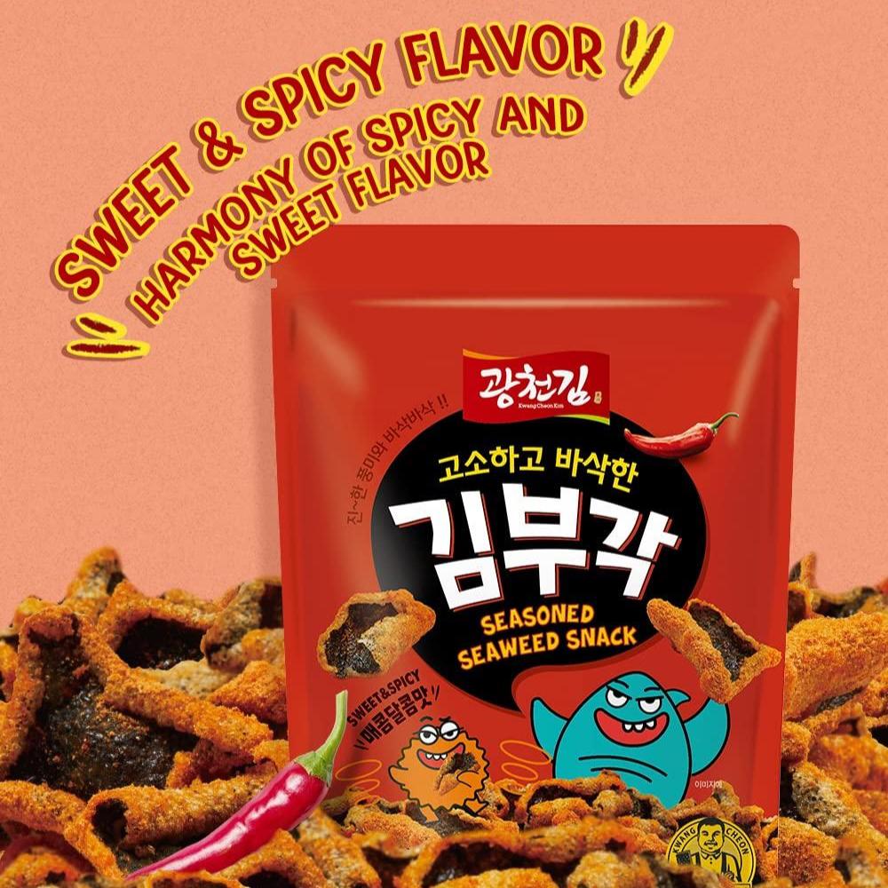 Kjøp Korean Seasoned Seaweed Chips Snack Sweet & Spicy - Kwang Cheong Kim, 50g - Fodda.no Asiatisk Nettbutikk - Rask levering i hele Norge