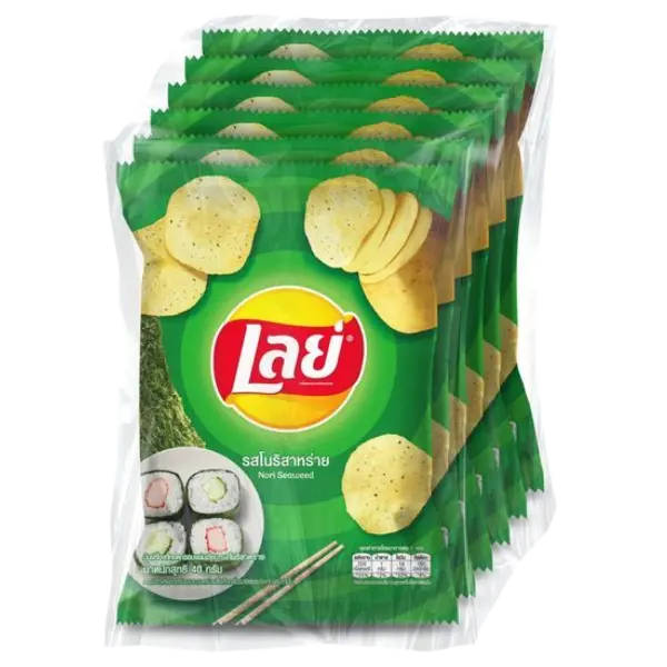 Kjøp Lay’s Flat Potato Chips Nori Seaweed Flavour, 6x48g på nett - Fodda.no Asiatiske nettbutikk