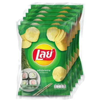 Kjøp Lay’s Flat Potato Chips Nori Seaweed Flavour, 6x48g på nett - Fodda.no Asiatiske nettbutikk