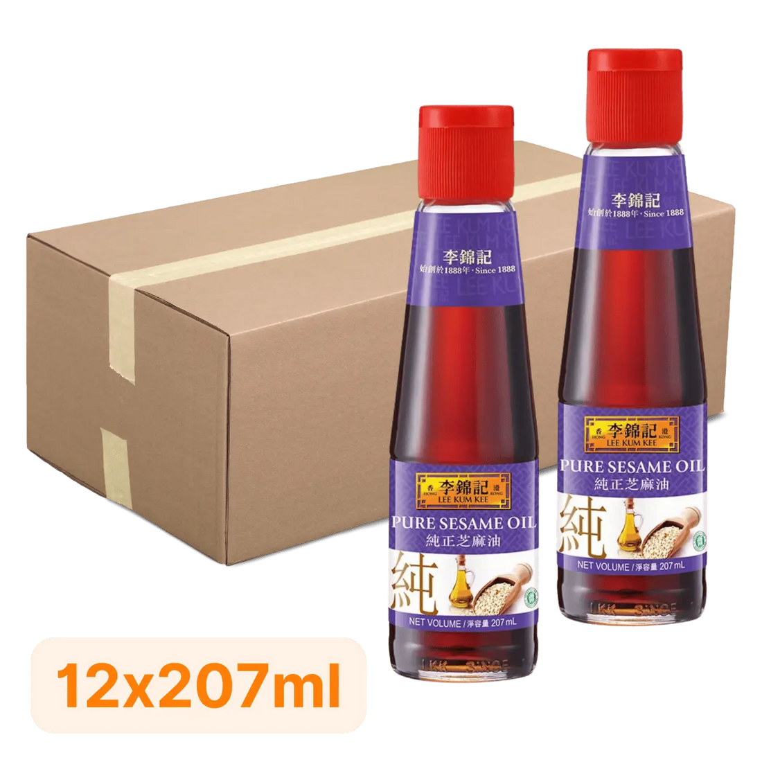Kjøp Lee Kum Kee 100% Pure Sesame Oil, Kartong 12x207ml på nett - Fodda.no Asiatiske nettbutikk