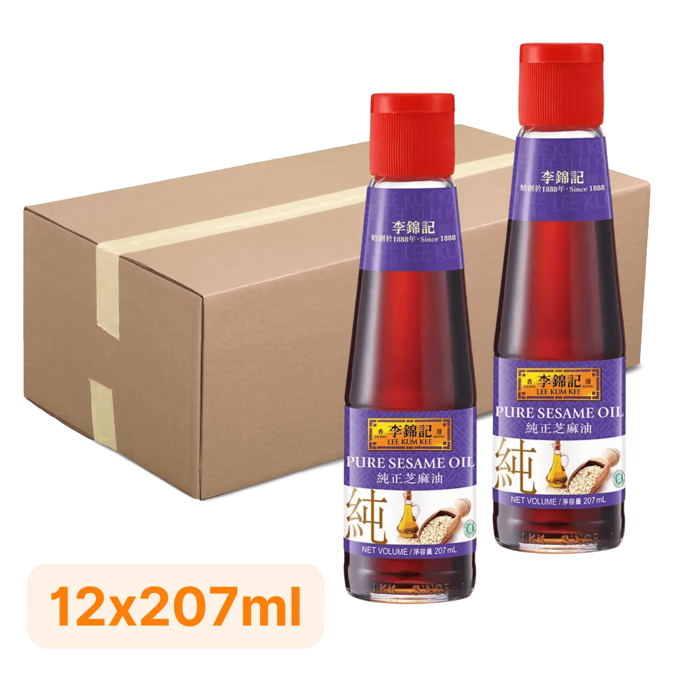 Kjøp Lee Kum Kee 100% Pure Sesame Oil, Kartong 12x207ml på nett - Fodda.no Asiatiske nettbutikk
