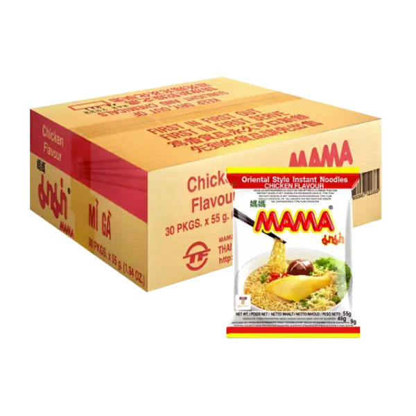 Kjøp MAMA Chicken Flavour Instant Noodle Kartong, 30x55g på nett - Fodda.no Asiatiske nettbutikk