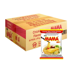 Kjøp MAMA Chicken Flavour Instant Noodle Kartong, 30x55g på nett - Fodda.no Asiatiske nettbutikk