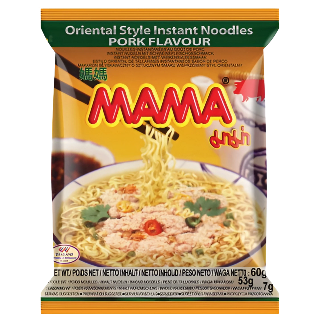 Kjøp MAMA Instant Noodles Pork Flavour 30-packs, 30x60g på nett - Fodda.no Asiatiske nettbutikk