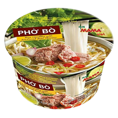 Kjøp MAMA Pho Bo Rice Noodles with Artificial Beef Flavour Bowl, 65g på nett - Fodda.no Asiatiske nettbutikk