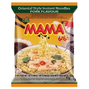 Kjøp MAMA Pork Flavour Instant Noodles, 60g på nett - Fodda.no Asiatiske nettbutikk