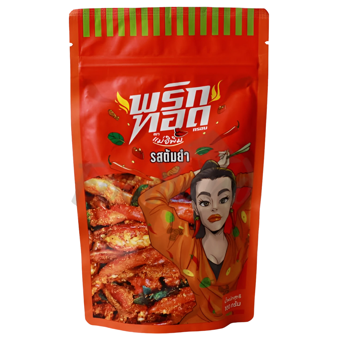 Kjøp Mae E-Pim Crispy Chili Tom Yum Flavour with Pork Crackling, 100g på nett - Fodda.no Asiatiske nettbutikk