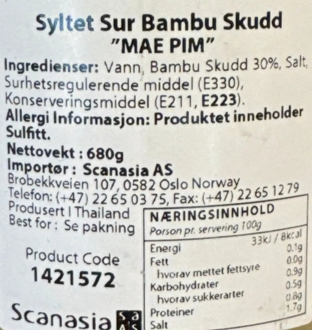 Kjøp Mae Pim Sour Bamboo Shoot på nett - Fodda.no Asiatiske nettbutikk