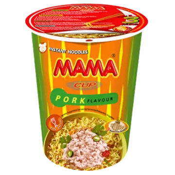 Kjøp Mama Cup Pork Flavour Instant Noodles, 70g på nett - Fodda.no Asiatiske nettbutikk