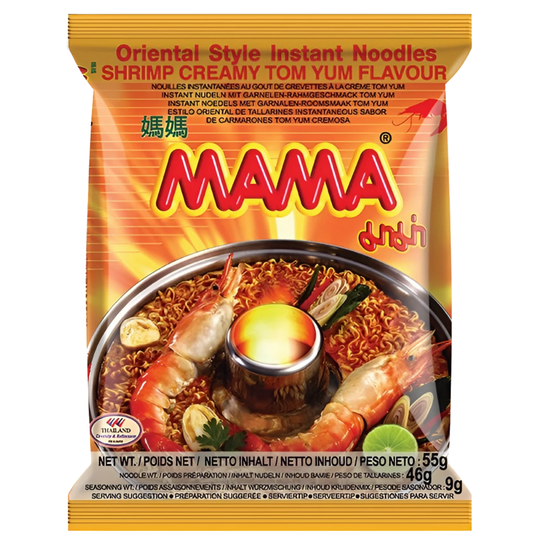 Kjøp Mama Instant Noodle Shrimp Creamy Tom-Yum flavour, 55g på nett - Fodda.no Asiatiske nettbutikk