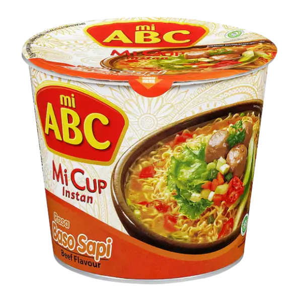 Kjøp Mi ABC Rasa Baso Sapi Beef Cup Instant Noodles, 60g på nett - Fodda.no Asiatiske nettbutikk