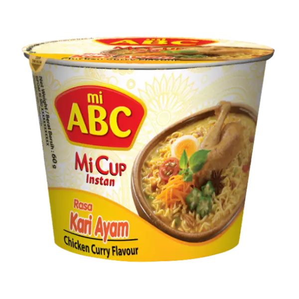 Kjøp Mi ABC Rasa Kari Ayam Instant Noodles Cup (Chicken Curry Flavour), 60g på nett - Fodda.no Asiatiske nettbutikk