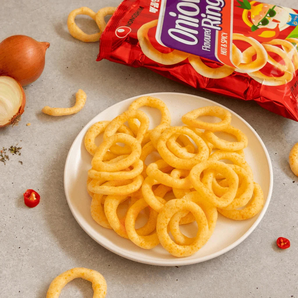 Kjøp Nongshim Onion Rings Hot & Spicy Flavored, 40g på nett - Fodda.no Asiatiske nettbutikk