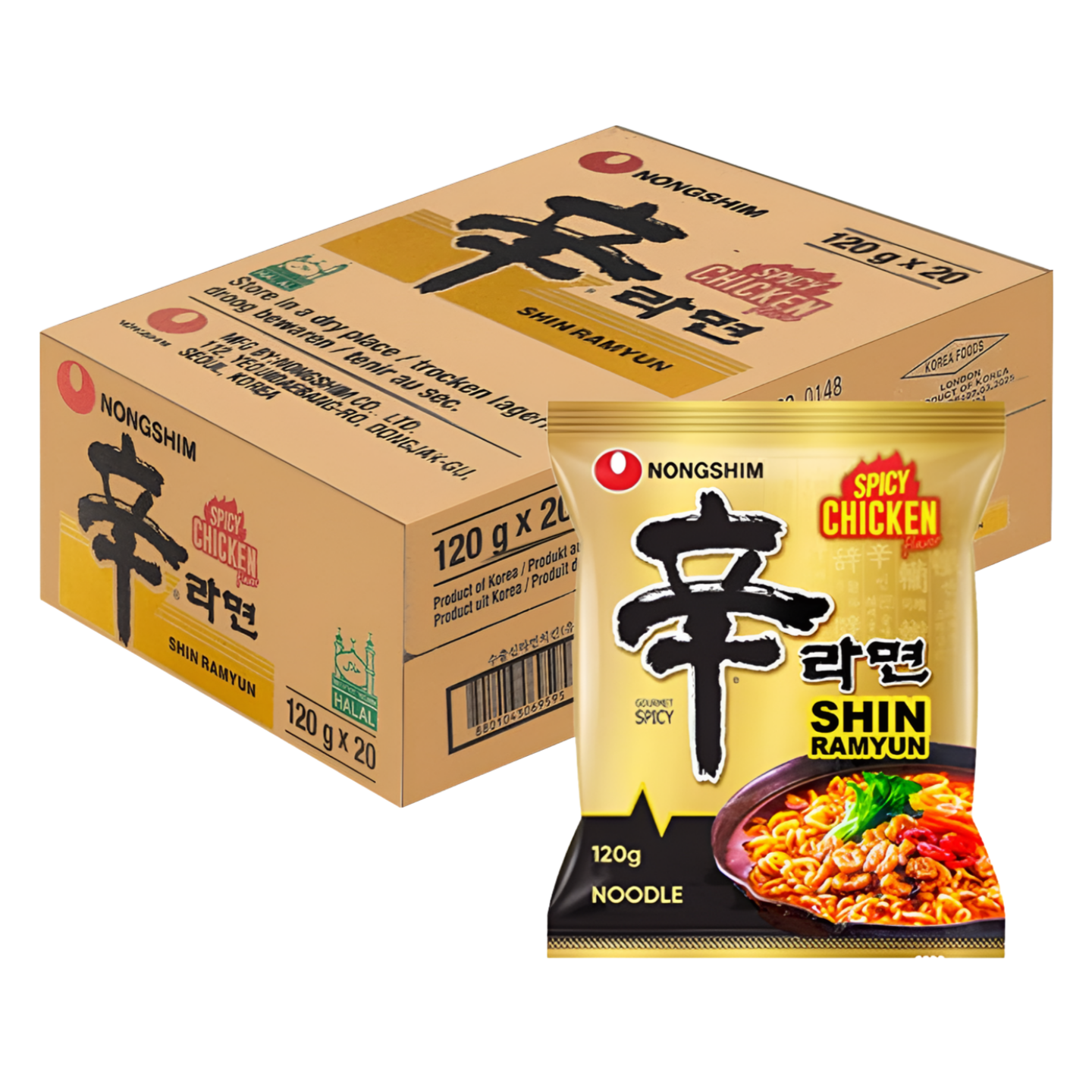 Kjøp Nongshim Shin Ramyun Spicy Chicken Flavour, 20x120g på nett - Fodda.no Asiatiske nettbutikk