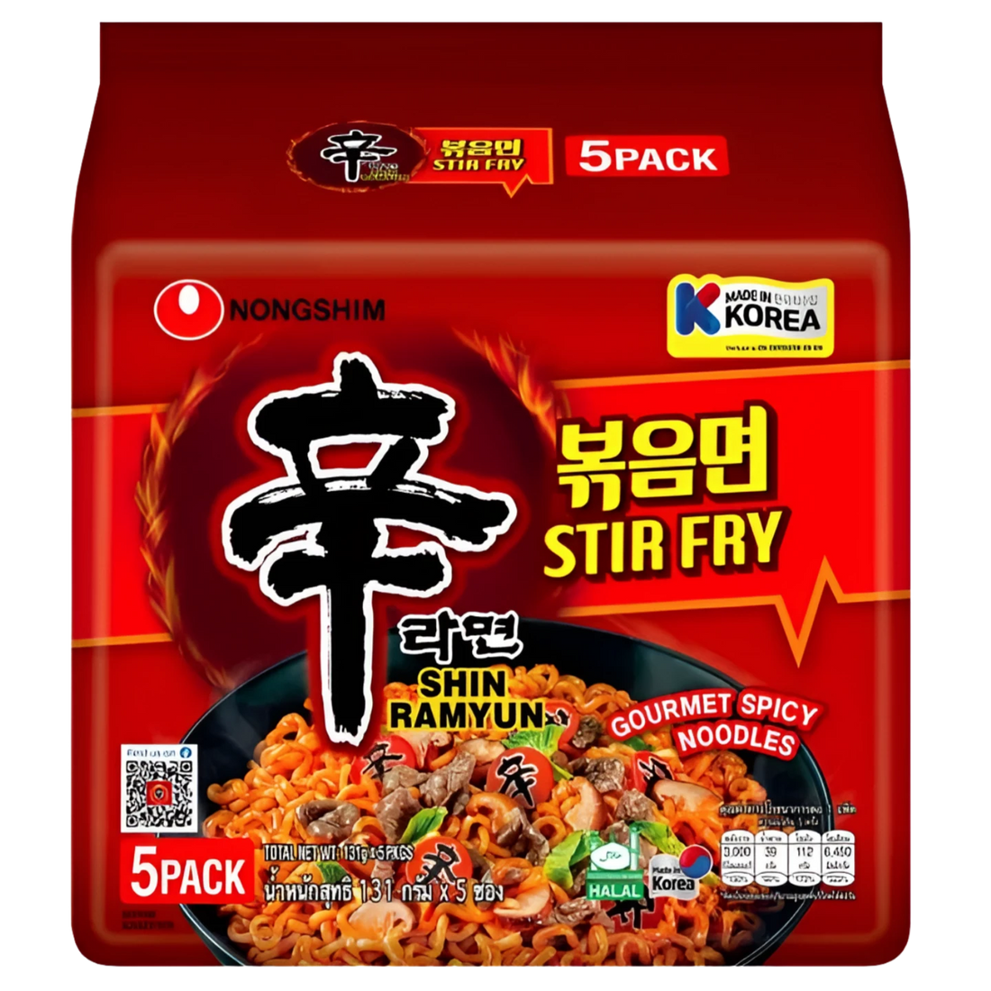 Kjøp Nongshim Shin Ramyun Stir-Fry Instant Noodles, 5x131g på nett - Fodda.no Asiatiske nettbutikk