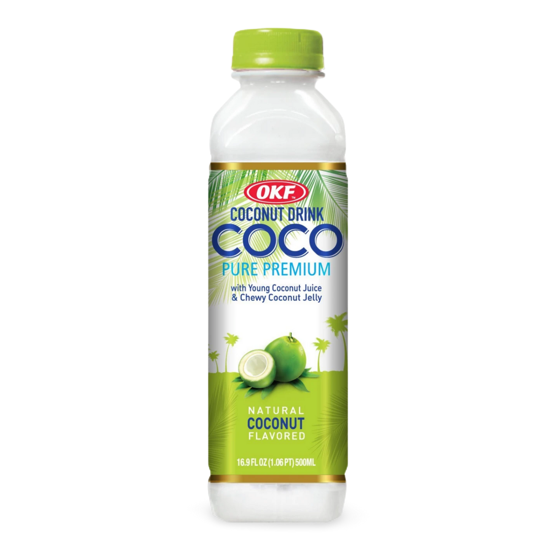 Kjøp OKF Coco Pure Premium Young Coconut Juice & Chewy Jelly, 500ml på nett - Fodda.no Asiatiske nettbutikk