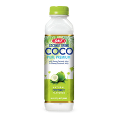 Kjøp OKF Coco Pure Premium Young Coconut Juice & Chewy Jelly, 500ml på nett - Fodda.no Asiatiske nettbutikk