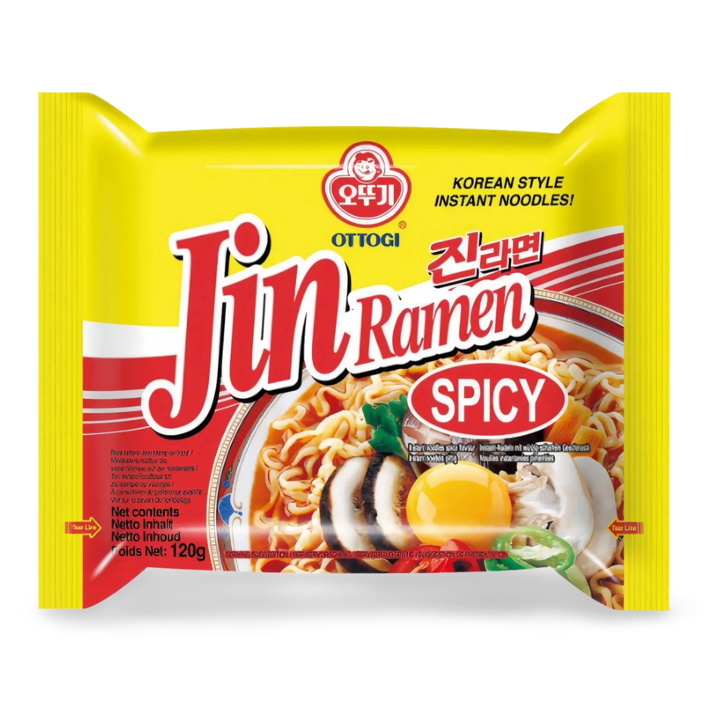 Kjøp Ottogi Jin Ramen Spicy Korean Noodles, 120g på nett - Fodda.no Asiatiske nettbutikk