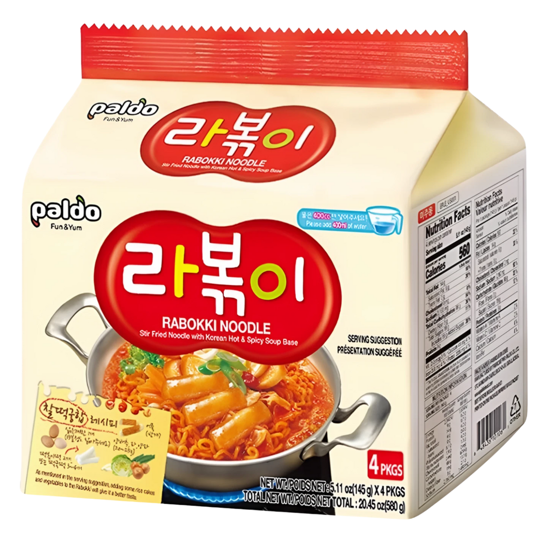 Kjøp Paldo Rabokki Noodle Korean Hot & Spicy 4-pakker, 580g på nett - Fodda.no Asiatiske nettbutikk