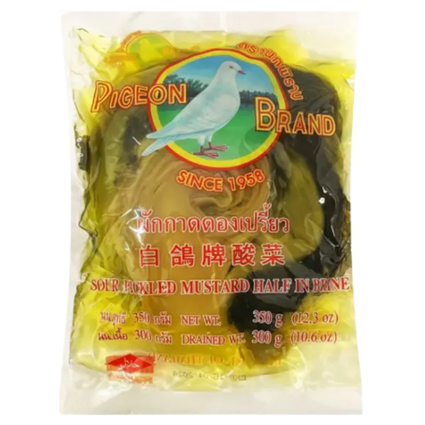 Kjøp Pigeon Sour Pickled Mustard Half in Brine (ผักกาดดองเปลี้ยว), 350g på nett - Fodda.no Asiatiske nettbutikk