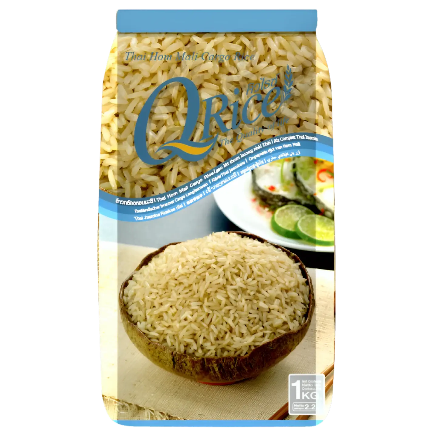 Kjøp QRice Thai Hom Mali Cargo Rice, 1kg på nett - Fodda.no Asiatiske nettbutikk