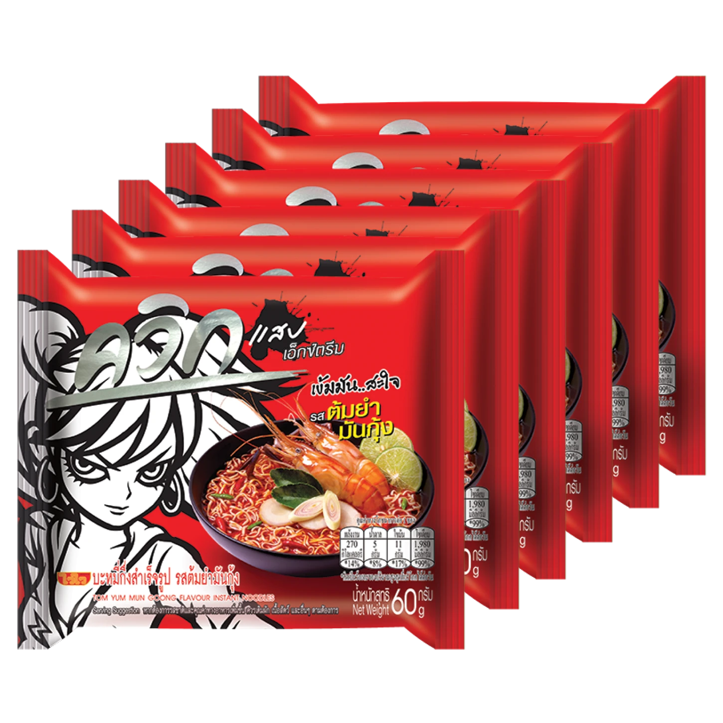 Kjøp Quick Instant Noodles - Tom Yum Mun Goong Flavour, 6x60g på nett - Fodda.no Asiatiske nettbutikk