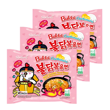 Kjøp Samyang Carbonara Ramen Spicy Chicken Buldak, 3x130g (390g) på nett - Fodda.no Asiatiske nettbutikk