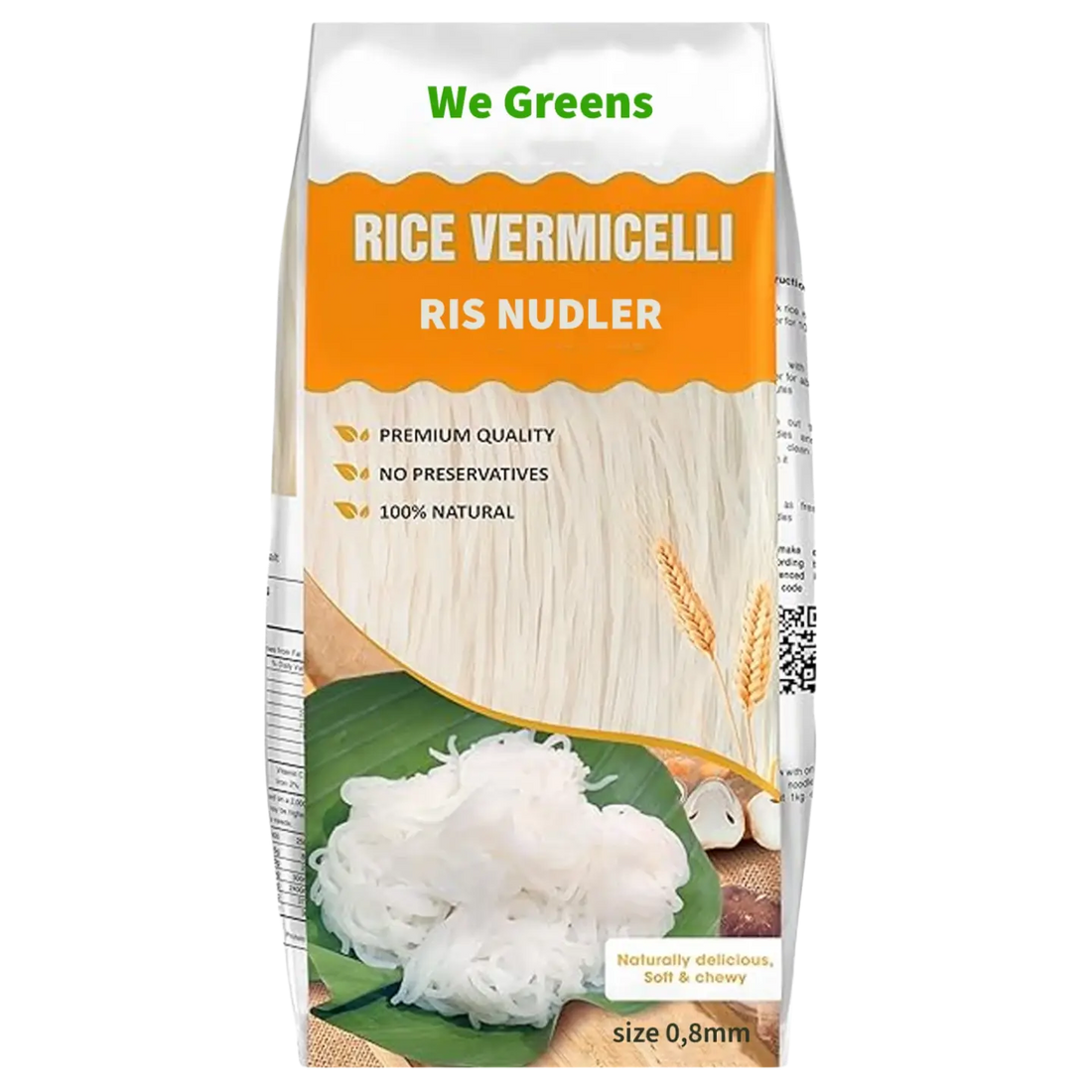 Kjøp We Greens Rice Vermicelli (เส้นขนมจีนเวียดนาม) 0,8mm, 375g på nett - Fodda.no Asiatiske nettbutikk