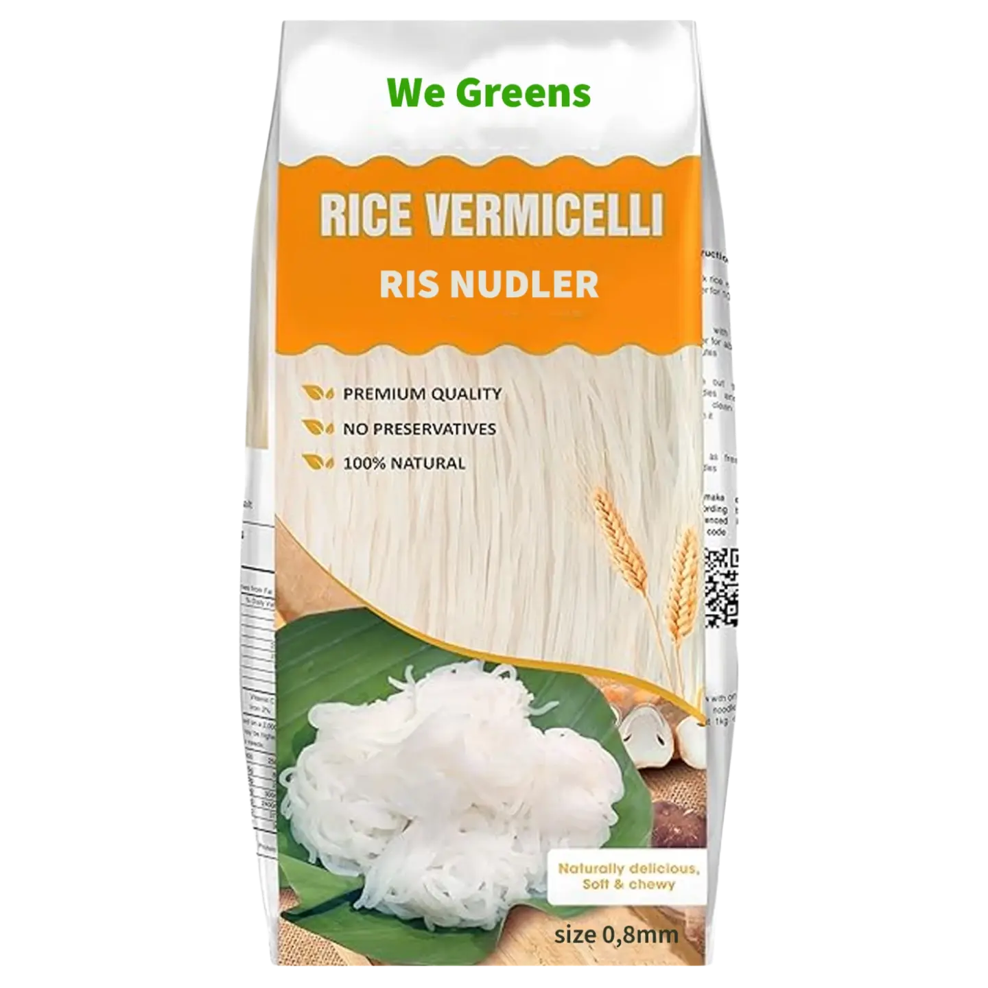 Kjøp We Greens Rice Vermicelli (เส้นขนมจีนเวียดนาม) 0,8mm, 375g på nett - Fodda.no Asiatiske nettbutikk