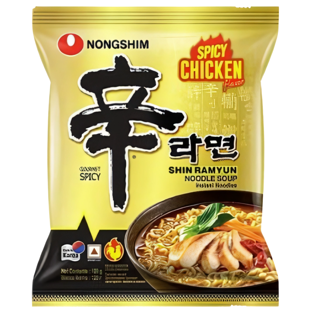 Kjøp Nongshim Shin Ramyun Spicy Chicken Flavour 5-pakning, 600g på nett - Fodda.no Asiatisk Nettbutikk - Rask levering i hele Norge