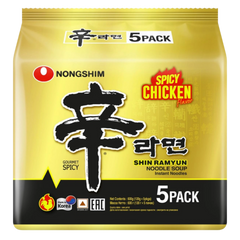 Kjøp Nongshim Shin Ramyun Spicy Chicken Flavour 5-pakning, 600g på nett - Fodda.no Asiatisk Nettbutikk - Rask levering i hele Norge