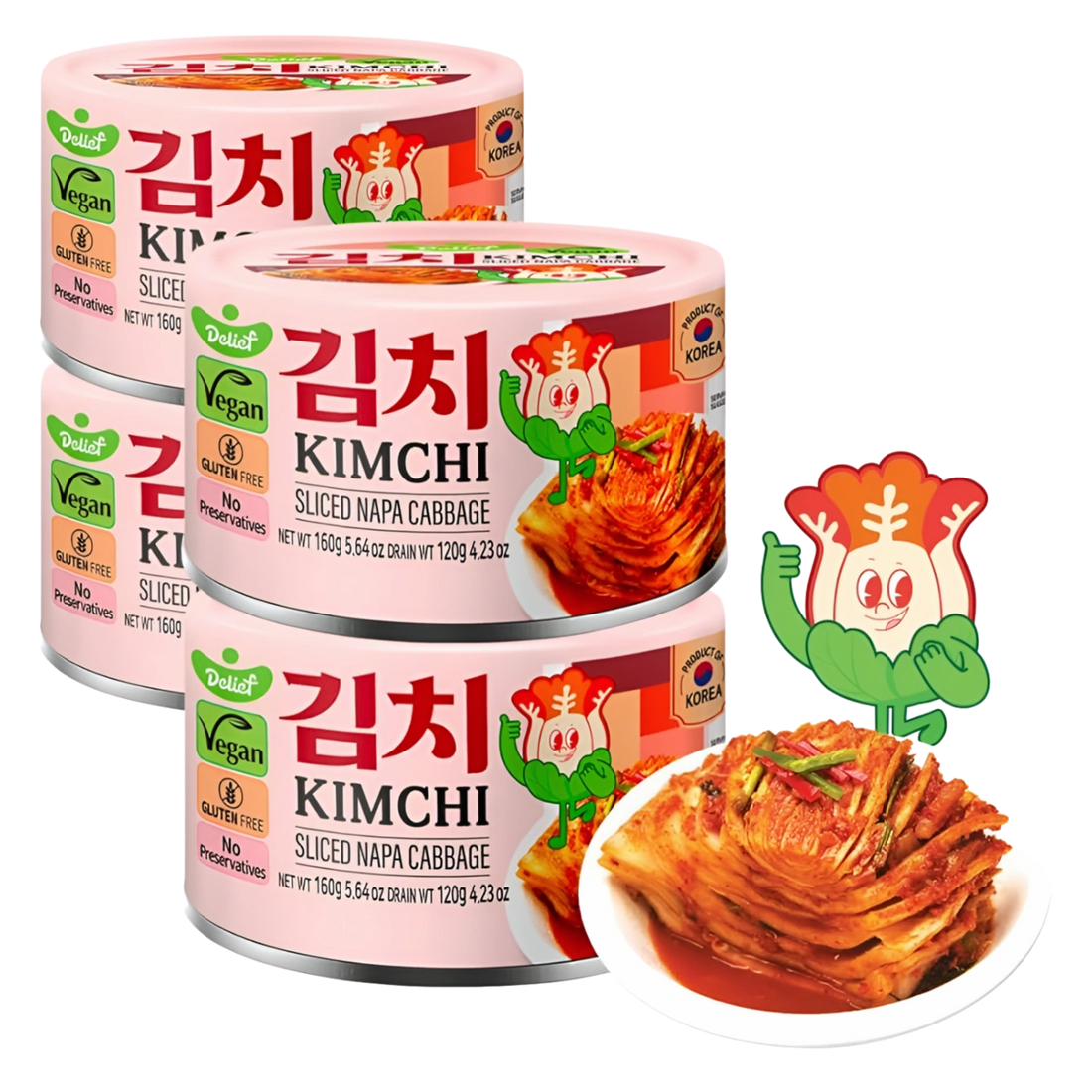 Kjøp Koreansk Kimchi av Hakket Kinakål - Delief, 4x120g på nett - Fodda.no Asiatisk Nettbutikk - Rask levering i hele Norge