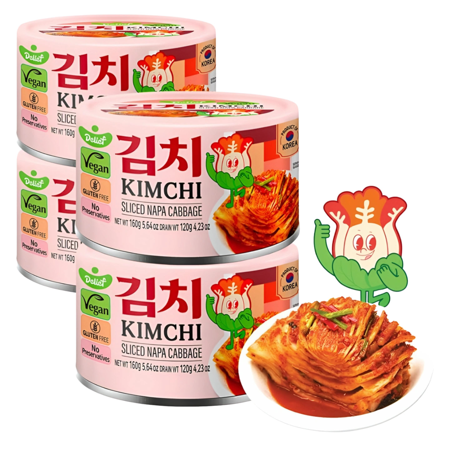 Kjøp Koreansk Kimchi av Hakket Kinakål - Delief, 4x120g på nett - Fodda.no Asiatisk Nettbutikk - Rask levering i hele Norge